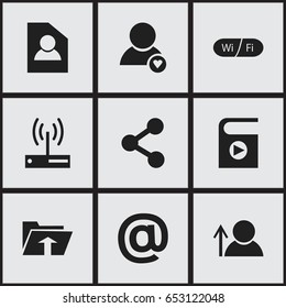 Set Of 9 Editable Internet Icons. Includes Symbols Such As Avatar, Modem, Song List And More. Can Be Used For Web, Mobile, UI And Infographic Design.