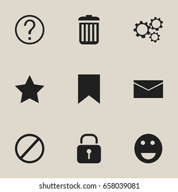 Set Of 9 Editable Internet Icons. Includes Symbols Such As Bookmark, Gear, Deny And More. Can Be Used For Web, Mobile, UI And Infographic Design.