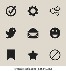 Set Of 9 Editable Internet Icons. Includes Symbols Such As Deny, Tag, Bookmark And More. Can Be Used For Web, Mobile, UI And Infographic Design.