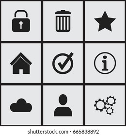 Set Of 9 Editable Internet Icons. Includes Symbols Such As Gear, Faq, Home And More. Can Be Used For Web, Mobile, UI And Infographic Design.