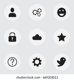 Set Of 9 Editable Internet Icons. Includes Symbols Such As Dove, Bookmark, Security And More. Can Be Used For Web, Mobile, UI And Infographic Design.