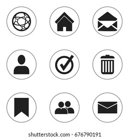 Set Of 9 Editable Internet Icons. Includes Symbols Such As Network, Home, Tag And More. Can Be Used For Web, Mobile, UI And Infographic Design.