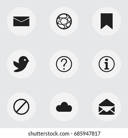 Set Of 9 Editable Internet Icons. Includes Symbols Such As Letter, Mail, Network And More. Can Be Used For Web, Mobile, UI And Infographic Design.