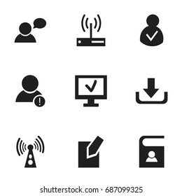 Set Of 9 Editable Internet Icons. Includes Symbols Such As Telephone Directory, Modem, Computer And More. Can Be Used For Web, Mobile, UI And Infographic Design.