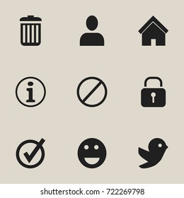 Set Of 9 Editable Internet Icons. Includes Symbols Such As Profile, Emoji, Deny And More. Can Be Used For Web, Mobile, UI And Infographic Design.