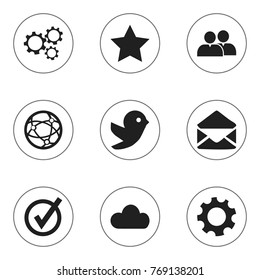 Set Of 9 Editable Internet Icons. Includes Symbols Such As Network, Sky, Letter And More. Can Be Used For Web, Mobile, UI And Infographic Design.