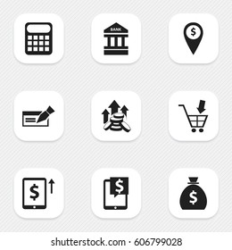 Set Of 9 Editable Investment Icons. Includes Symbols Such As Exchange Center, To Deposit Money, Cash Growth And More. Can Be Used For Web, Mobile, UI And Infographic Design.