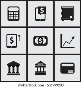 Set Of 9 Editable Investment Icons. Includes Symbols Such As Diagram, Money Card, Computation Machine And More. Can Be Used For Web, Mobile, UI And Infographic Design.