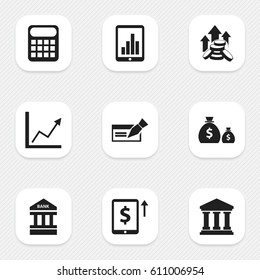 Set Of 9 Editable Investment Icons. Includes Symbols Such As Cash Growth, Computation Machine, Banknote And More. Can Be Used For Web, Mobile, UI And Infographic Design.