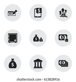 Set Of 9 Editable Investment Icons. Includes Symbols Such As Banknote, Bucks, Treasure And More. Can Be Used For Web, Mobile, UI And Infographic Design.