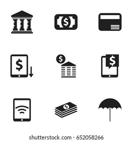 Set Of 9 Editable Investment Icons. Includes Symbols Such As Currency, Townhouse, Money Card And More. Can Be Used For Web, Mobile, UI And Infographic Design.