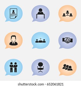 Set Of 9 Editable Job Icons. Includes Symbols Such As Staff, Greeting, Speech And More. Can Be Used For Web, Mobile, UI And Infographic Design.