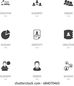 Set Of 9 Editable Job Icons. Includes Symbols Such As Contact Book, Table, Partnership And More. Can Be Used For Web, Mobile, UI And Infographic Design.