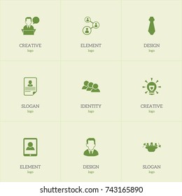 Set Of 9 Editable Job Icons. Includes Symbols Such As Talking Man, Smartphone, Staff Structure And More. Can Be Used For Web, Mobile, UI And Infographic Design.