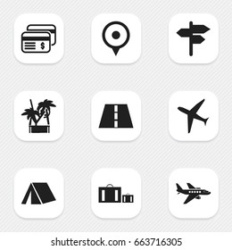 Set Of 9 Editable Journey Icons. Includes Symbols Such As Cold Drink, Road Guidance, Path And More. Can Be Used For Web, Mobile, UI And Infographic Design.