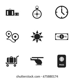Set Of 9 Editable Journey Icons. Includes Symbols Such As Watch, Chopper, Greenback And More. Can Be Used For Web, Mobile, UI And Infographic Design.