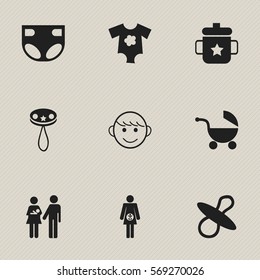 Set Of 9 Editable Kid Icons. Includes Symbols Such As Lineage, Pregnancy, Merry Children And More. Can Be Used For Web, Mobile, UI And Infographic Design.
