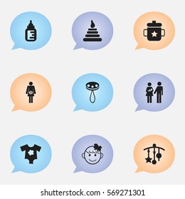 Set Of 9 Editable Kid Icons. Includes Symbols Such As Cheerful Child, Goplet, Tower And More. Can Be Used For Web, Mobile, UI And Infographic Design.