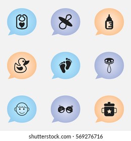Set Of 9 Editable Kid Icons. Includes Symbols Such As Soothers, Twins Babies, Bath Toys And More. Can Be Used For Web, Mobile, UI And Infographic Design.