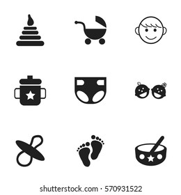 Set Of 9 Editable Kid Icons. Includes Symbols Such As Twins Babies, Merry Children, Goplet And More. Can Be Used For Web, Mobile, UI And Infographic Design.