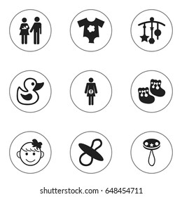 Set Of 9 Editable Kid Icons. Includes Symbols Such As Lineage, Rattle, Cheerful Child And More. Can Be Used For Web, Mobile, UI And Infographic Design.