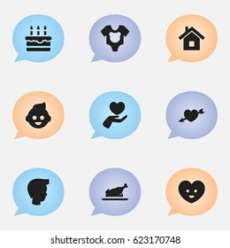 Set Of 9 Editable Kin Icons. Includes Symbols Such As Soul, Boy, Patisserie And More. Can Be Used For Web, Mobile, UI And Infographic Design.