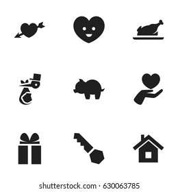 Set Of 9 Editable Kin Icons. Includes Symbols Such As Fried Chicken, Love, Heart And More. Can Be Used For Web, Mobile, UI And Infographic Design.