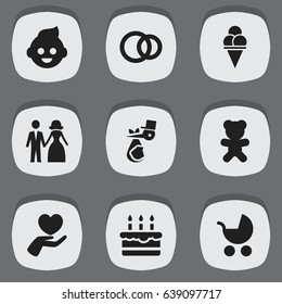 Set Of 9 Editable Kin Icons. Includes Symbols Such As Hoop, Patisserie, Cold Dessert And More. Can Be Used For Web, Mobile, UI And Infographic Design.