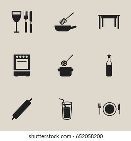 Set Of 9 Editable Kitchen Icons. Includes Symbols Such As Skimmer, Plate, Oven And More. Can Be Used For Web, Mobile, UI And Infographic Design.