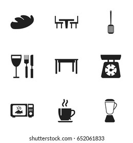 Set Of 9 Editable Kitchen Icons. Includes Symbols Such As Desk, Bread, Coffee And More. Can Be Used For Web, Mobile, UI And Infographic Design.