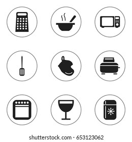 Set Of 9 Editable Kitchen Icons. Includes Symbols Such As Wave Oven, Potholder, Kitchen Shovel And More. Can Be Used For Web, Mobile, UI And Infographic Design.