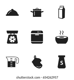 Set Of 9 Editable Kitchen Icons. Includes Symbols Such As Stove, Salt, Milk Bottle And More. Can Be Used For Web, Mobile, UI And Infographic Design.