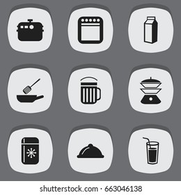 Set Of 9 Editable Kitchen Icons. Includes Symbols Such As Cooker, Fridge, Multicooker And More. Can Be Used For Web, Mobile, UI And Infographic Design.