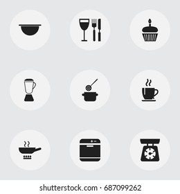 Set Of 9 Editable Kitchen Icons. Includes Symbols Such As Squeezer, Stove, Stewpot And More. Can Be Used For Web, Mobile, UI And Infographic Design.