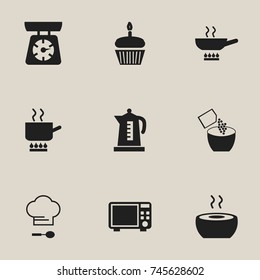 Set Of 9 Editable Kitchen Icons. Includes Symbols Such As Cooking Pot, Food Libra, Soup And More. Can Be Used For Web, Mobile, UI And Infographic Design.