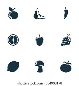 Set Of 9 Editable Kitchenware Icons. Includes Symbols Such As Sweet Fruit, Turnip, Citrus And More. Can Be Used For Web, Mobile, UI And Infographic Design.