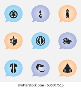 Set Of 9 Editable Kitchenware Icons. Includes Symbols Such As Onion, Filbert, Fungus And More. Can Be Used For Web, Mobile, UI And Infographic Design.