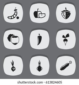 Set Of 9 Editable Kitchenware Icons. Includes Symbols Such As Low-Calorie Fruit, Strawberry, Soybean And More. Can Be Used For Web, Mobile, UI And Infographic Design.