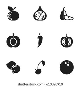 Set Of 9 Editable Kitchenware Icons. Includes Symbols Such As Bilberry, Morello, Chili And More. Can Be Used For Web, Mobile, UI And Infographic Design.