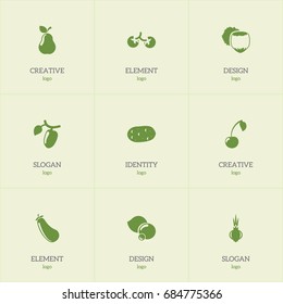 Set Of 9 Editable Kitchenware Icons. Includes Symbols Such As Aubergine, Cherry, Morello And More. Can Be Used For Web, Mobile, UI And Infographic Design.