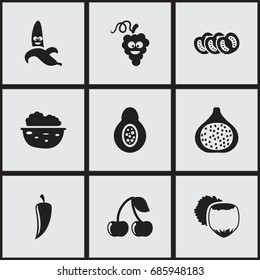 Set Of 9 Editable Kitchenware Icons. Includes Symbols Such As Jungle Fruit, Vegetable, Pecan And More. Can Be Used For Web, Mobile, UI And Infographic Design.