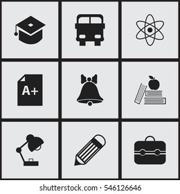 Set Of 9 Editable Knowledge Icons. Includes Symbols Such As Ceremony, Eraser, Page And More. Can Be Used For Web, Mobile, UI And Infographic Design.