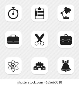 Set Of 9 Editable Knowledge Icons. Includes Symbols Such As Supervision List, Cutting, Lighting And More. Can Be Used For Web, Mobile, UI And Infographic Design.