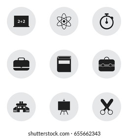 Set Of 9 Editable Knowledge Icons. Includes Symbols Such As Trunk, Cutting, Kindergarten And More. Can Be Used For Web, Mobile, UI And Infographic Design.