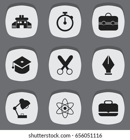 Set Of 9 Editable Knowledge Icons. Includes Symbols Such As Trunk, Molecule, Cutting And More. Can Be Used For Web, Mobile, UI And Infographic Design.