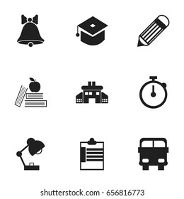 Set Of 9 Editable Knowledge Icons. Includes Symbols Such As Transport Vehicle, Ceremony, Kindergarten And More. Can Be Used For Web, Mobile, UI And Infographic Design.