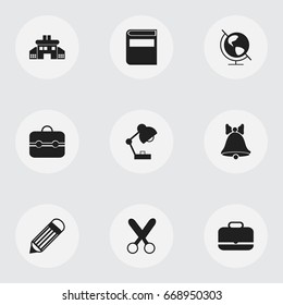 Set Of 9 Editable Knowledge Icons. Includes Symbols Such As Earth Planet, Trunk, Literature And More. Can Be Used For Web, Mobile, UI And Infographic Design.