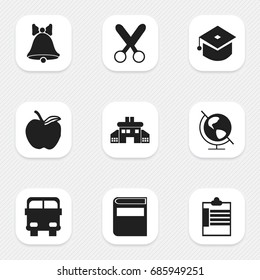 Set Of 9 Editable Knowledge Icons. Includes Symbols Such As Literature, Transport Vehicle, Supervision List And More. Can Be Used For Web, Mobile, UI And Infographic Design.