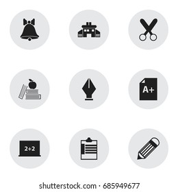 Set Of 9 Editable Knowledge Icons. Includes Symbols Such As Writing Board, Supervision List, Page And More. Can Be Used For Web, Mobile, UI And Infographic Design.