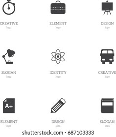 Set Of 9 Editable Knowledge Icons. Includes Symbols Such As Lighting, Literature, Timer And More. Can Be Used For Web, Mobile, UI And Infographic Design.